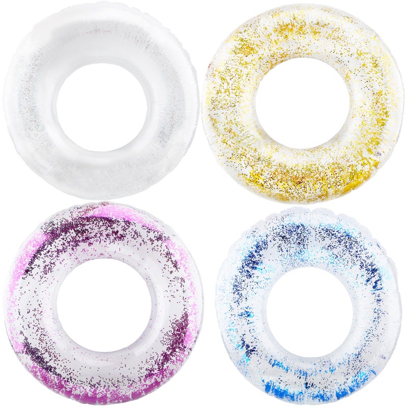 Feradny 4 Pack Pool Float Rings Inflatable Pool floaties for Kids Glitter Multicolor Swim Tube Pool Floaties for Kids Summer Outdoor Floats - Image 2