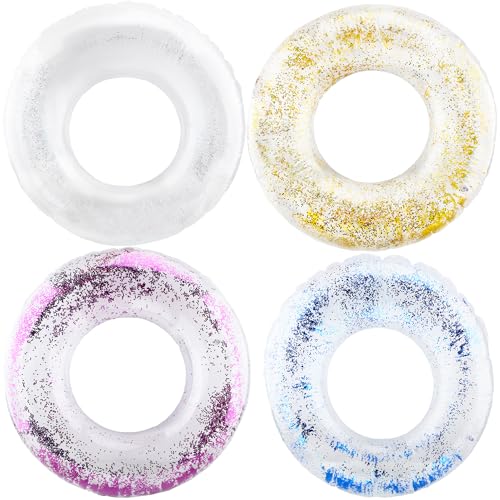 Feradny 4 Pack Pool Float Rings Inflatable Pool floaties for Kids Glitter Multicolor Swim Tube Pool Floaties for Kids Summer Outdoor Floats - Image 1