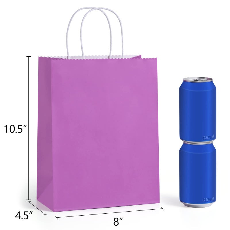 BagDream 24PCS Medium Party Favor Paper Gift Bags with Handles 6 Assorted Rainbow Colors Party Bags Kraft Paper Bags for Wedding Brithday Parties 8x4.25x10.5 - Image 2