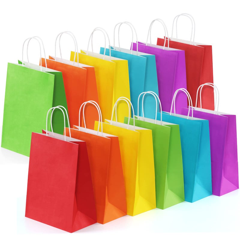 BagDream 24PCS Medium Party Favor Paper Gift Bags with Handles 6 Assorted Rainbow Colors Party Bags Kraft Paper Bags for Wedding Brithday Parties 8x4.25x10.5 - Image 1