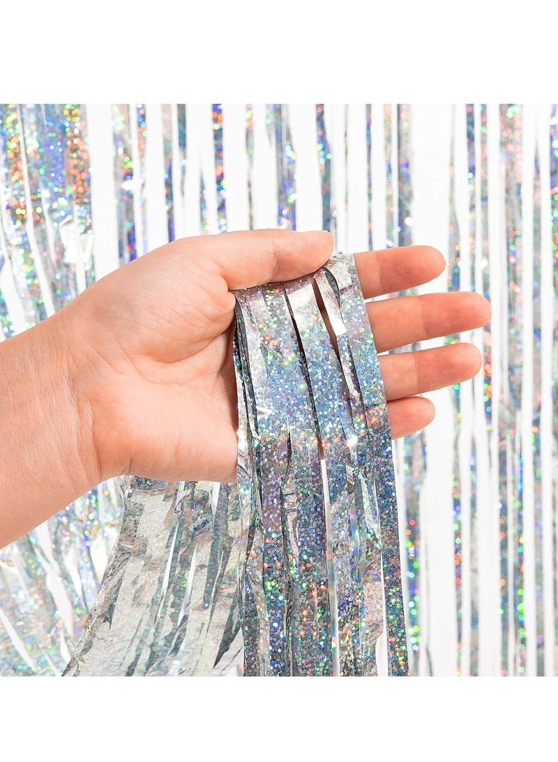 SYOSI Tinsel Curtain Party Backdrop, Laser  Silver Glitter Foil Fringe Curtain Lilac Party Decor Streamers for Birthday Girl Princess Bachelorette Euphoria Theme Party Decorations 2 Pcs - Image 2