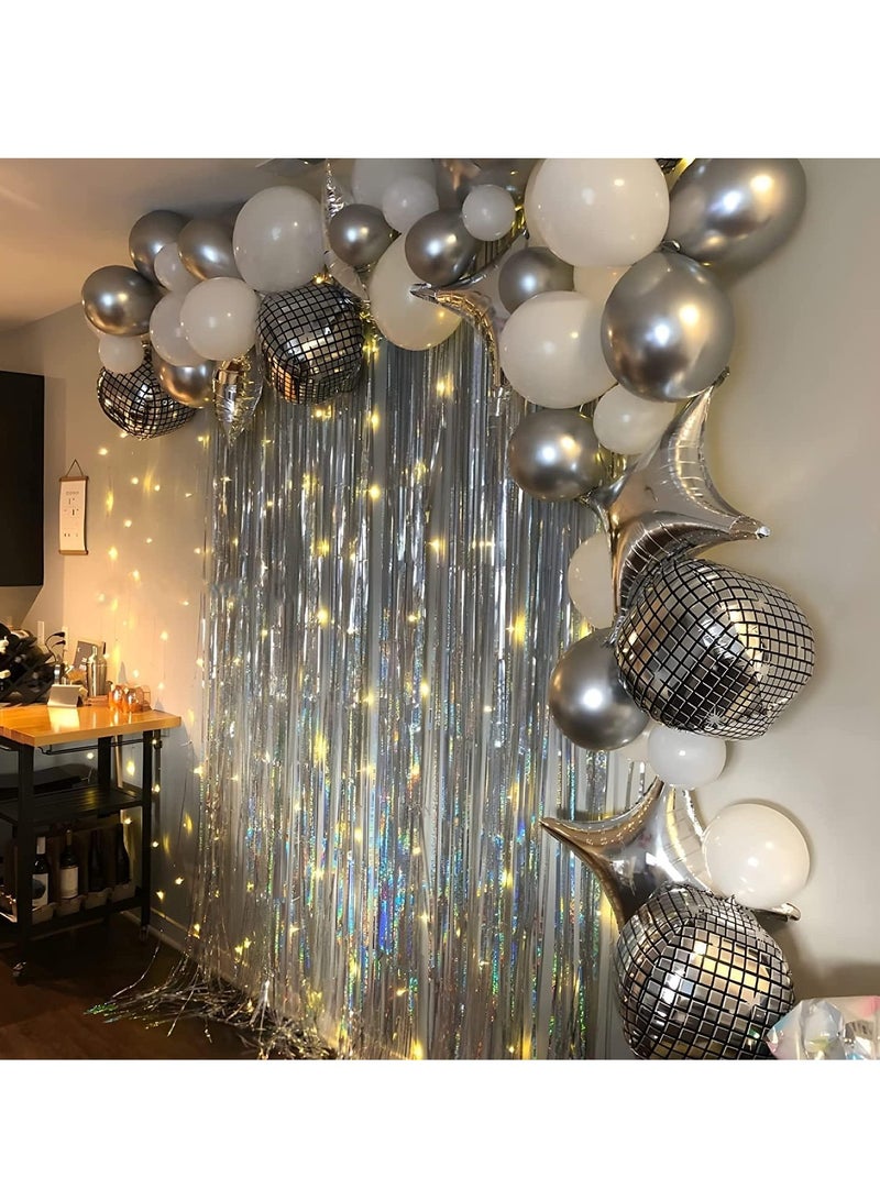 SYOSI Tinsel Curtain Party Backdrop, Laser  Silver Glitter Foil Fringe Curtain Lilac Party Decor Streamers for Birthday Girl Princess Bachelorette Euphoria Theme Party Decorations 2 Pcs - Image 5