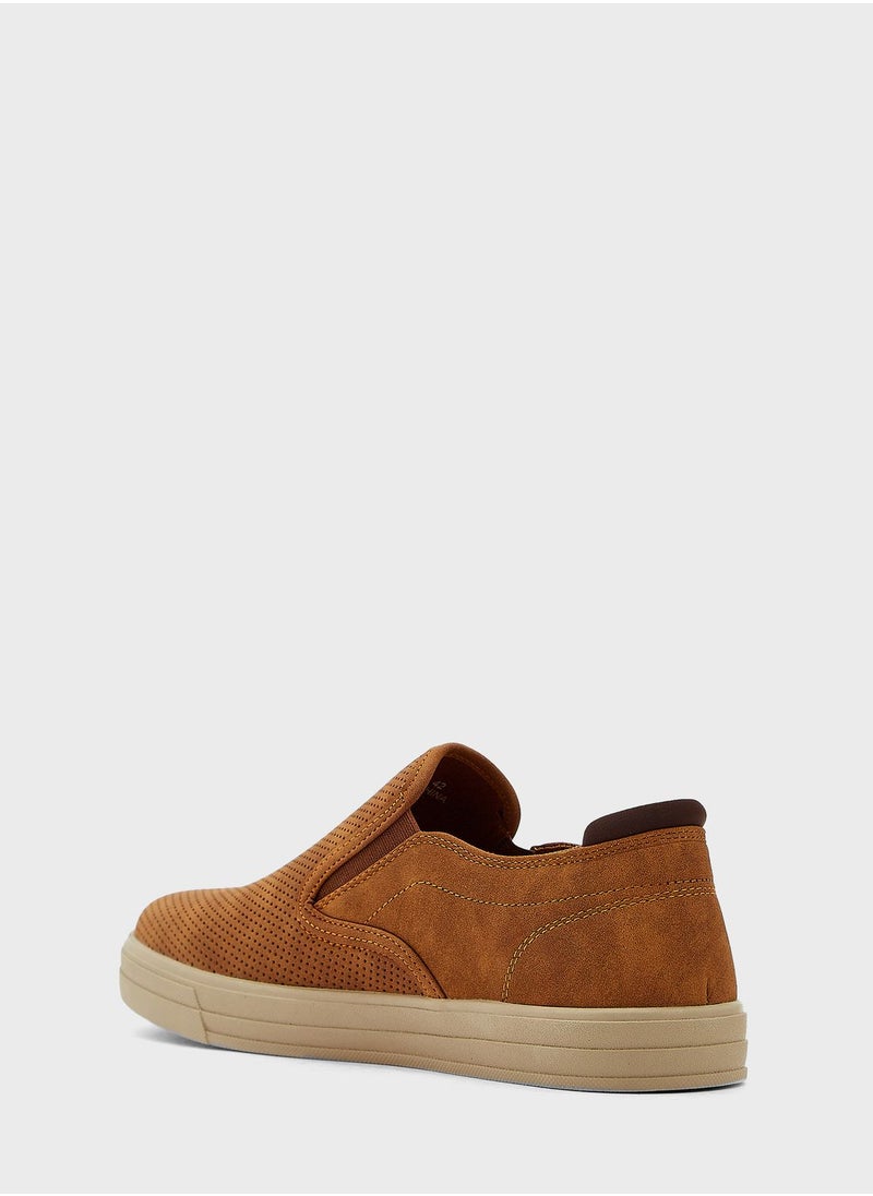 Seventy Five - Perforation Detail Wash Look Casual Slip Ons - Image 1