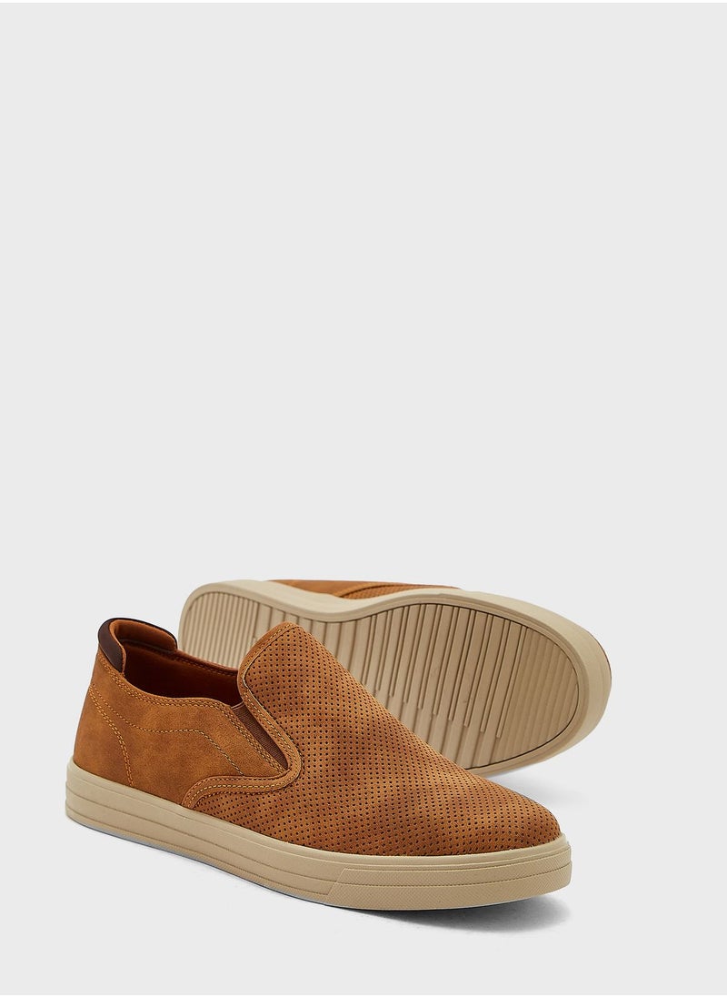 Seventy Five - Perforation Detail Wash Look Casual Slip Ons - Image 1