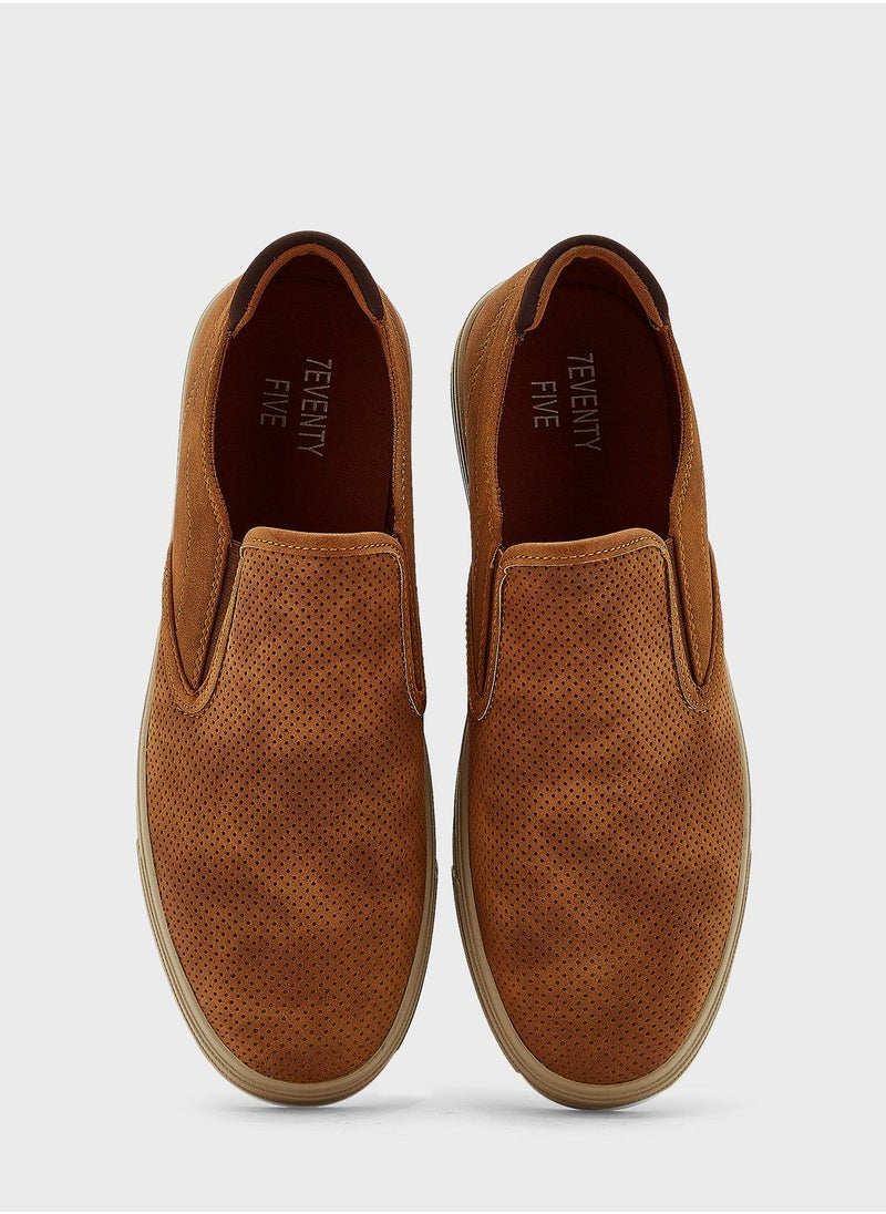 Seventy Five - Perforation Detail Wash Look Casual Slip Ons - Image 1