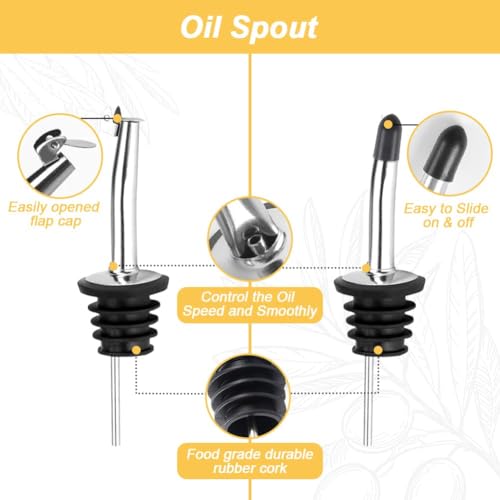 MEIDAYAI Olive Oil Dispenser Bottle, 1 Pcs Glass Oil and Vinegar Dispenser Set with 2 Stainless Steel Pourers, 2 Labels,1 Brush and 1 Funnel Oil Bottles for Kitchen (17oz/500ml) - Image 3