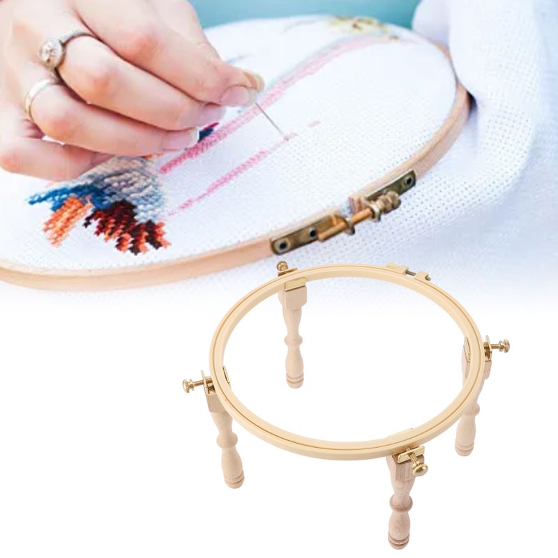 Desktop Embroidery Stand with 4 Legs Height Adjustment Wooden Frame Cross Stitch Hoop Holder for Home Use - Image 2