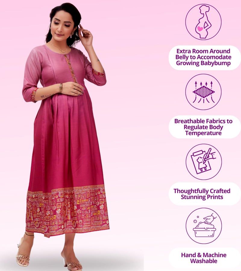 RITIJYA Feeding Kurtis for Women with Zip | Maternity Gown Pregnancy Dress for Nursing Mothers | Viscose Rayon | Maternity Wear Feeding Dress Tops (S, Glorious Pink), Relaxed Fit - Image 3