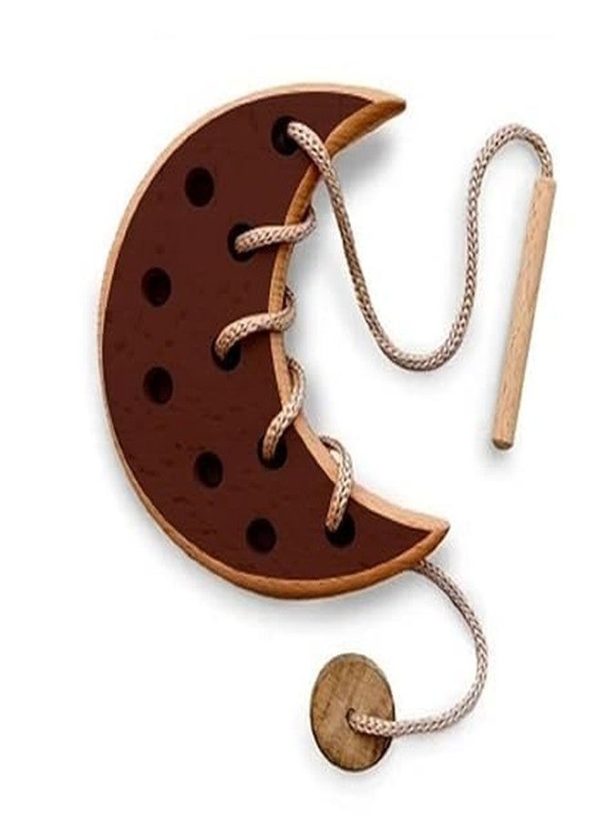 Keebori Wooden Lacing Toy Set, Educational Moon Star Cloud Shapes, Natural Wood Threading Activity with Cord, Montessori Fine Motor Skills Development for Toddlers by KEEBORI (Brown, Moon) - Image 1