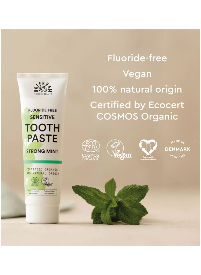Urtekram  Organic Strong Mint Toothpaste for Sensitive Teeth, 75ml - Fluoride-Free, 100% Organic, Vegan, Natural Ingredients, Gentle Oral Care  | Best Price UAE