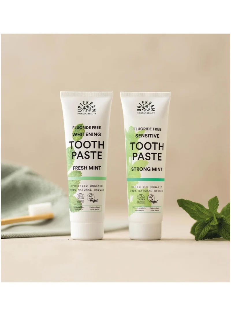 Urtekram  Organic Strong Mint Toothpaste for Sensitive Teeth, 75ml - Fluoride-Free, 100% Organic, Vegan, Natural Ingredients, Gentle Oral Care  | Best Price UAE