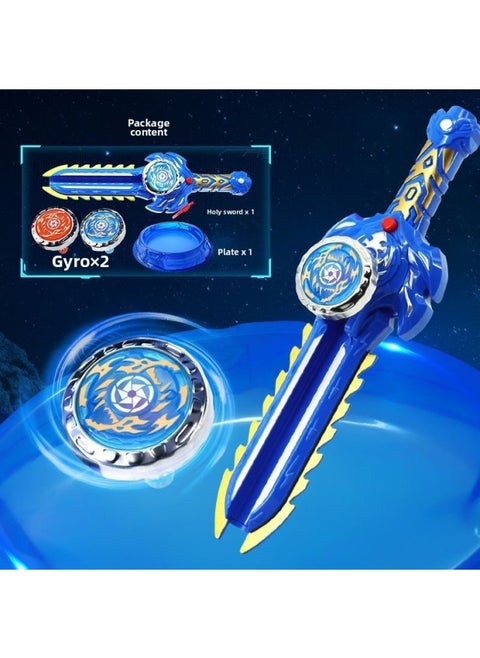 Luminous Alloy Gyro Sword Toy Children's Alloy Battle Interactive Boy Langrisser Launcher Rotating Zhantuo-Color:2* Luminous Gyro [ice Soul Blue Sword] Battle Plate-Specifications:Interactive Battle-lighting Gyro Sword-transmitter