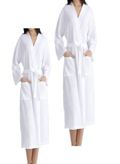 2 Pieces Lightweight Cotton Summer Unisex Waffle Spa  Bathrobe Standard Size