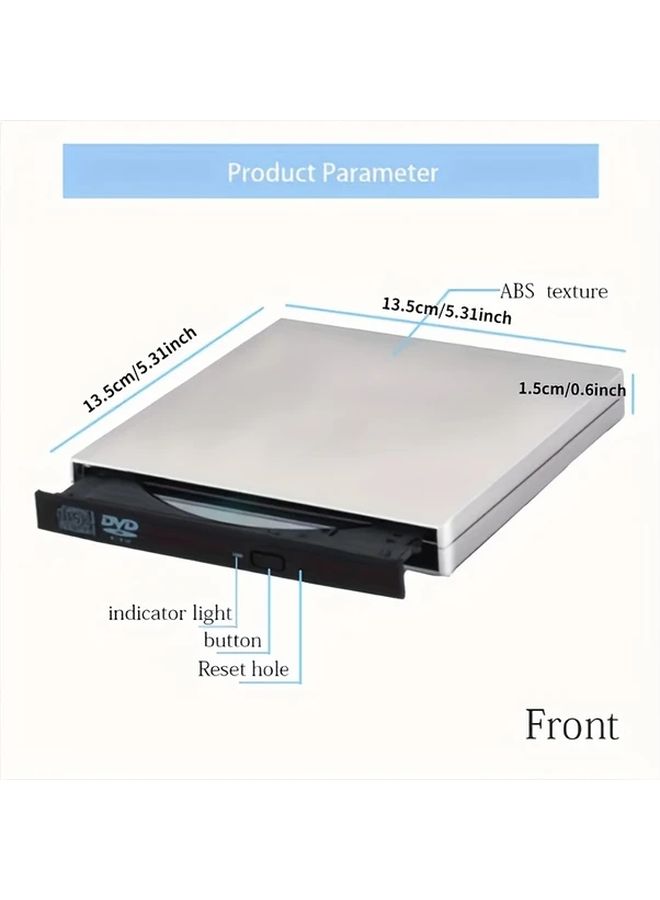 محرك الأقراص المحمول باللون الرمادي USB 3.0 الخارجي CD DVD RW مع محور للكتابة لأجهزة الكمبيوتر المحمولة والمكتبية - Image 5