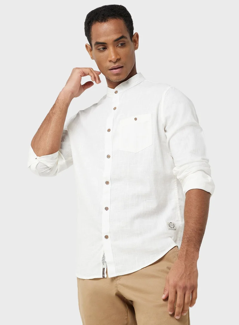 Thomas Scott Thomas Scott Classic Slim Fit Mandarin Collar Cotton Casual Shirt