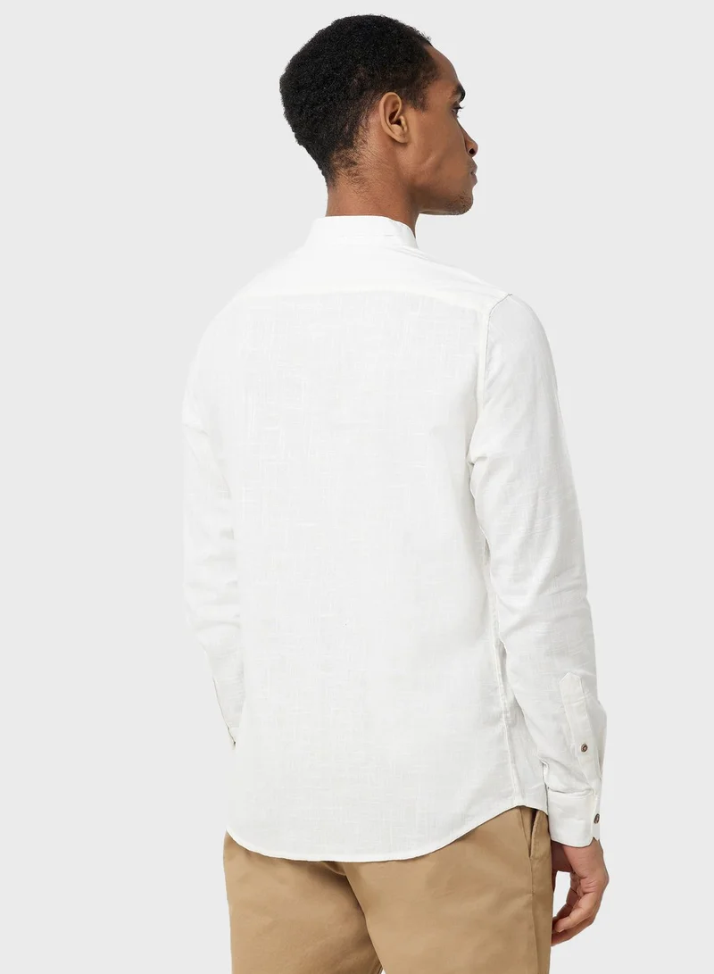 Thomas Scott Thomas Scott Classic Slim Fit Mandarin Collar Cotton Casual Shirt