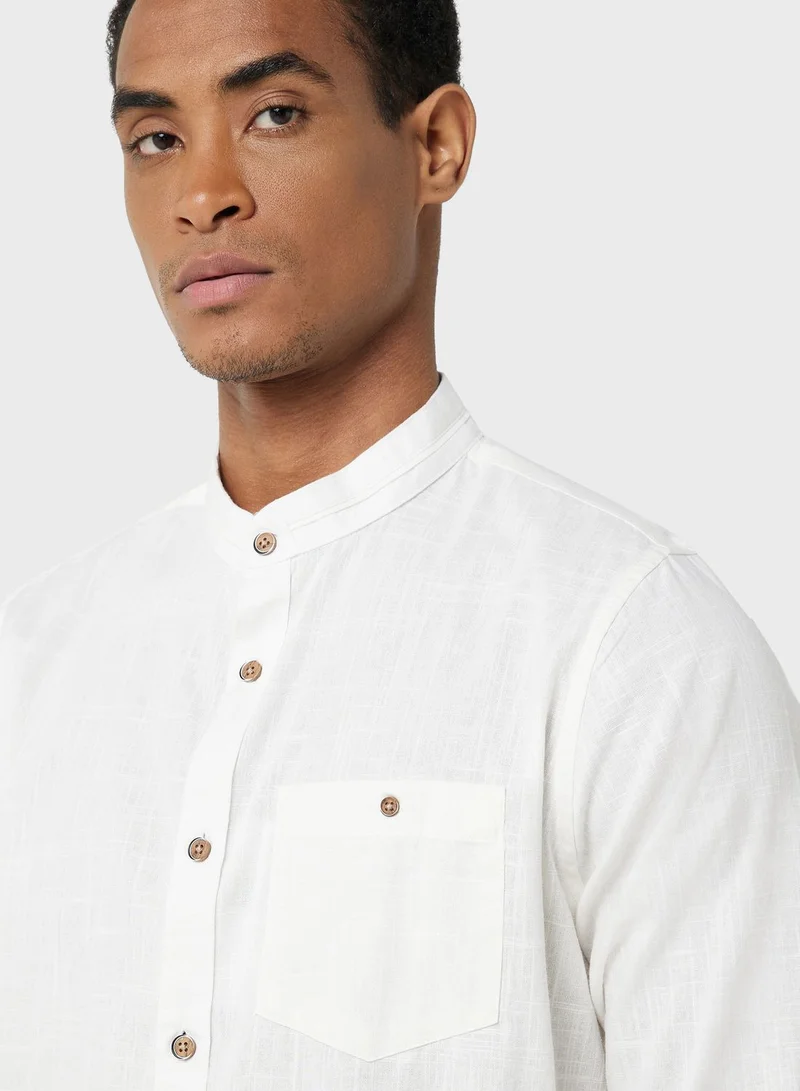 Thomas Scott Thomas Scott Classic Slim Fit Mandarin Collar Cotton Casual Shirt