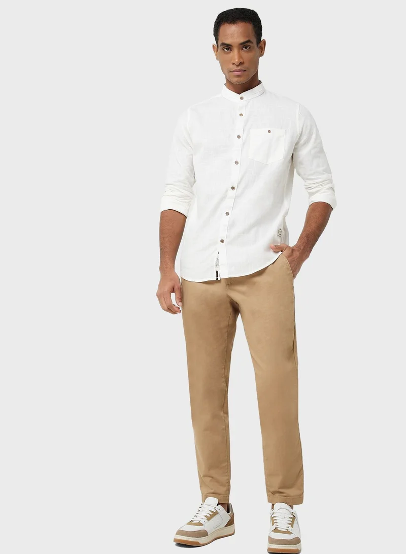 Thomas Scott Thomas Scott Classic Slim Fit Mandarin Collar Cotton Casual Shirt