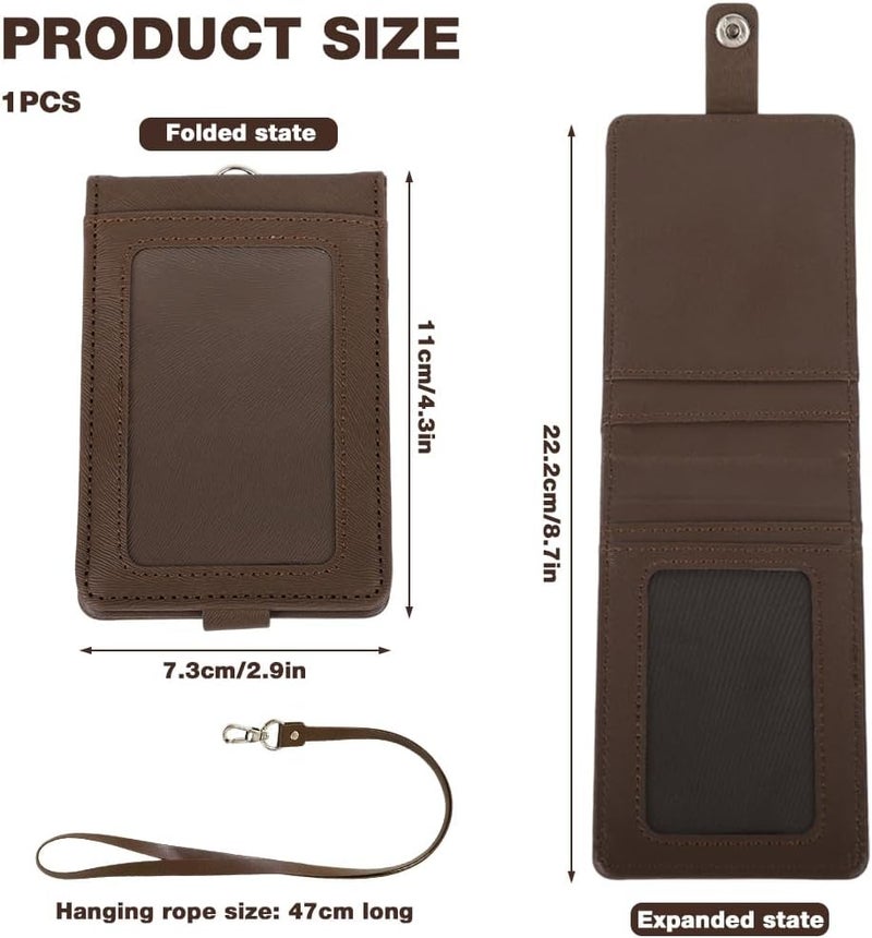 HASTHIP ® Badge Holder Lanyard Leather Easily Holds, Heavy Duty ID Card Holder, for Nurse Teacher School Medical Law Enforcement, Brown - Image 2
