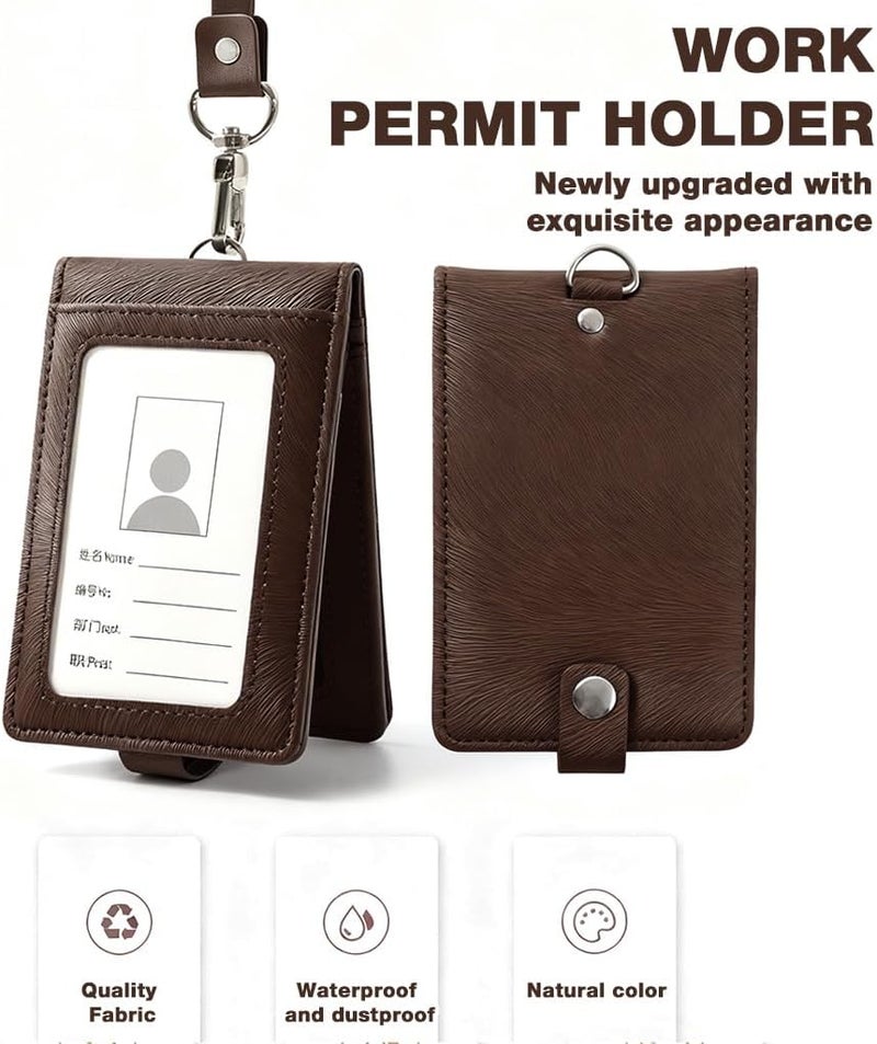 HASTHIP ® Badge Holder Lanyard Leather Easily Holds, Heavy Duty ID Card Holder, for Nurse Teacher School Medical Law Enforcement, Brown - Image 4