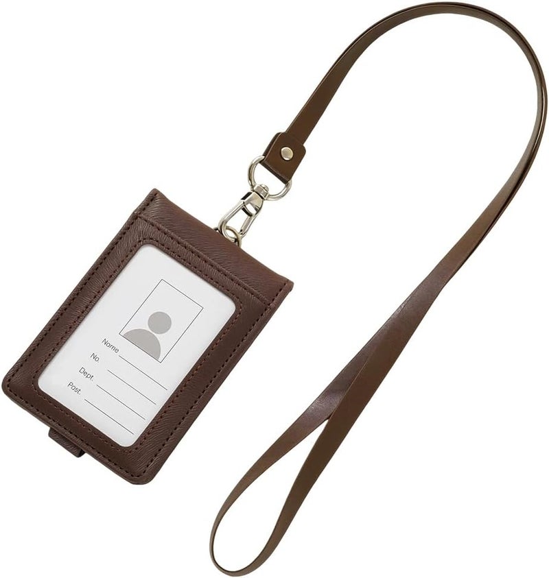 HASTHIP ® Badge Holder Lanyard Leather Easily Holds, Heavy Duty ID Card Holder, for Nurse Teacher School Medical Law Enforcement, Brown - Image 1