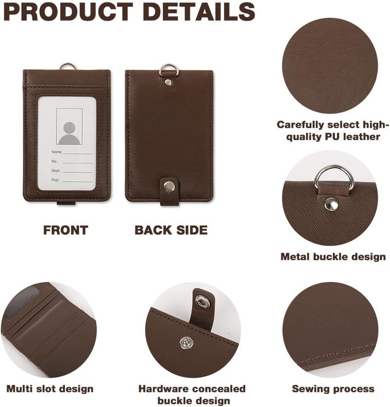 HASTHIP ® Badge Holder Lanyard Leather Easily Holds, Heavy Duty ID Card Holder, for Nurse Teacher School Medical Law Enforcement, Brown - Image 3
