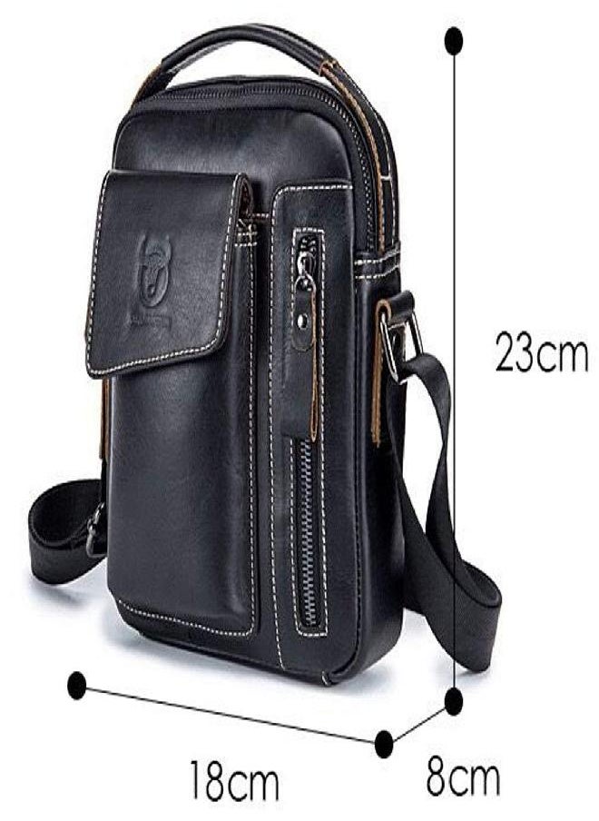 BULLCAPTAIN - Men's Small Shoulder Bag, Genuine Leather Bag, Retro lightweight Cross Body Everyday Satchel Bag for Business Casual Sport Hiking Travel - Image 1