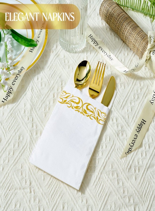 Vplus 600 Pack Paper Napkins Guest Towels Disposable Premium Quality 3-ply Dinner Napkins Disposable Soft, Absorbent, for Kitchen, Wedding, Parties, Dinners or Events(Gold) - Image 4