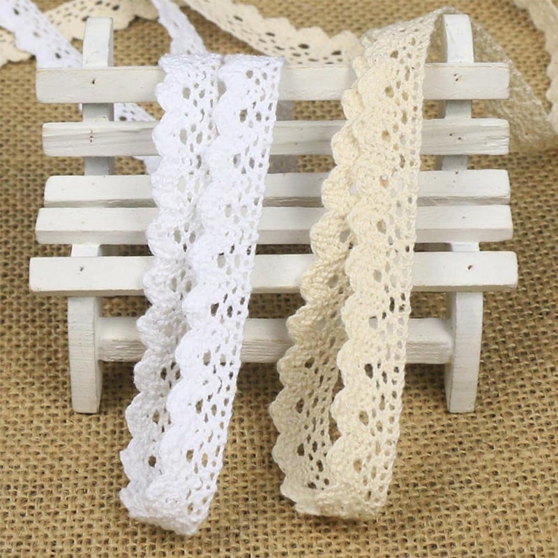 URIMPAVIDO 10 Yard Vintage Lace Trim Cotton Ribbon Crochet Sewing Lace for DIY Craft Scrapbooking Gift Package Wrapping Bridal Wedding Decoration (White) - Image 5