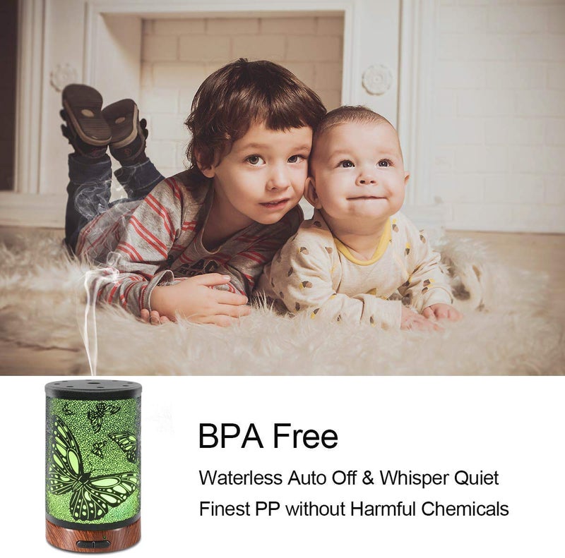 EQUSUPRO Essential Oil Diffuser 150ml Black Metal Aromatherapy Oil Diffuser Ultrasonic Cool Mist Diffuser with Auto Shut-Off Protection,7 Colors Changed LED for Home Office SPA Yoga - Image 5