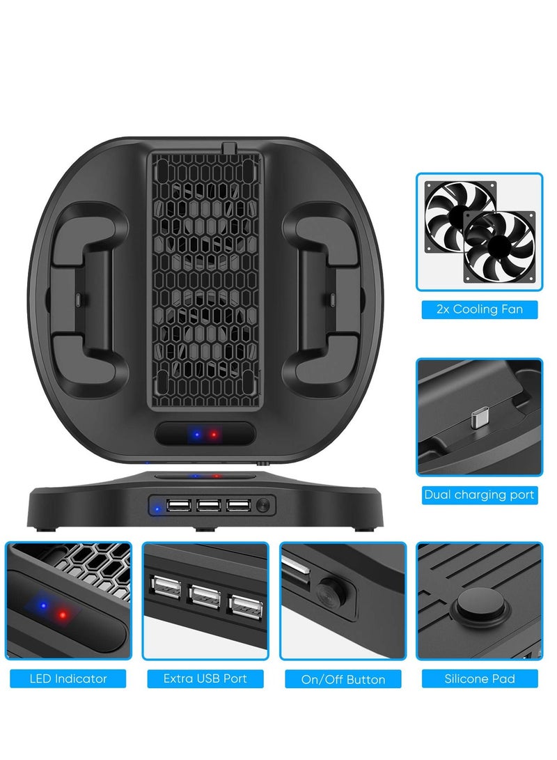 SYOSI Vertical Charging Stand for Xbox Series S Controllers with Cooling Fan, Charging Station Dock with Dual Controller Charger Ports LED Indicator 3 USB Hubs - Image 3