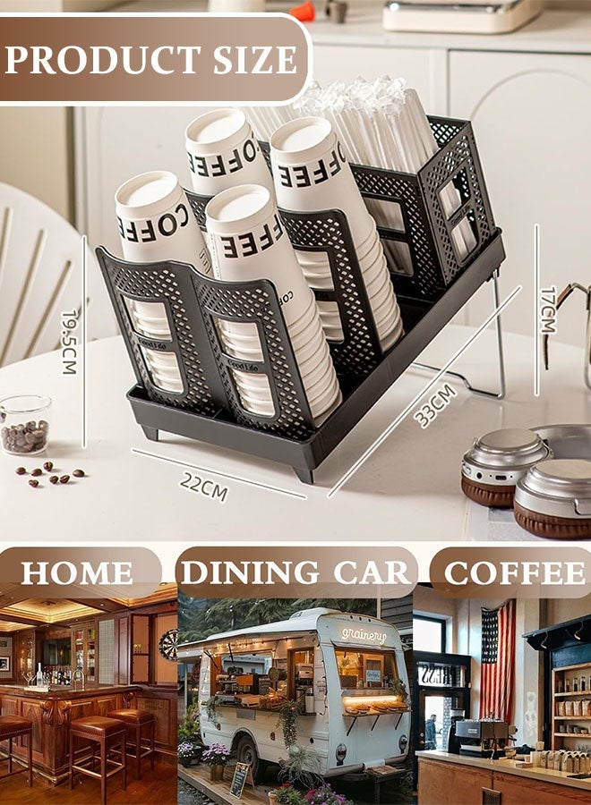 MLADEN High Quality Coffee Cup Holder Organizer Unbreakable 2-IN-1 Paper Cup and Lid Holder with Straw Organizer Adjustable Paper Cup Holder for Countertop Coffee Station Bar Restaurant Breakroom Kitchen Office (Large) - Image 2