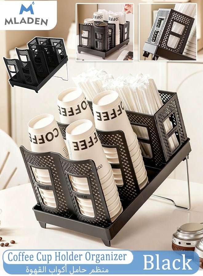 MLADEN High Quality Coffee Cup Holder Organizer Unbreakable 2-IN-1 Paper Cup and Lid Holder with Straw Organizer Adjustable Paper Cup Holder for Countertop Coffee Station Bar Restaurant Breakroom Kitchen Office (Large) - Image 1
