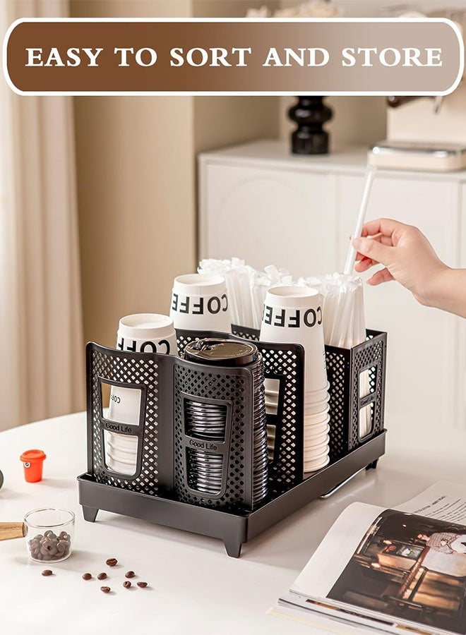MLADEN High Quality Coffee Cup Holder Organizer Unbreakable 2-IN-1 Paper Cup and Lid Holder with Straw Organizer Adjustable Paper Cup Holder for Countertop Coffee Station Bar Restaurant Breakroom Kitchen Office (Large) - Image 5