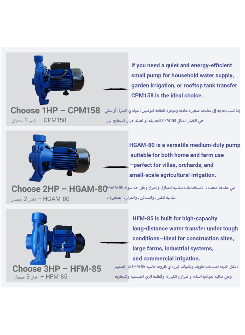 SUNRISE 3HP Water Pump for Irrigation and Drainage 2200W Centrifugal Electric Pump with 3 Inch Inlet, Brass Impeller, IP44 Rated Motor for Industrial Use - Image 4
