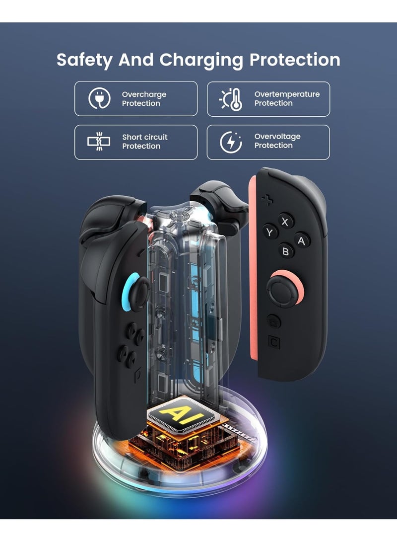 Transnovo Charging Dock for Nintendo Switch 2 JoyCon, 4-Slot Dual-Side Magnetic Fast Charger, 9 RGB Modes, Circuit Protection, Heat Dissipation, Switch 2 Accessories for Multiplayer Gaming  - Image 4