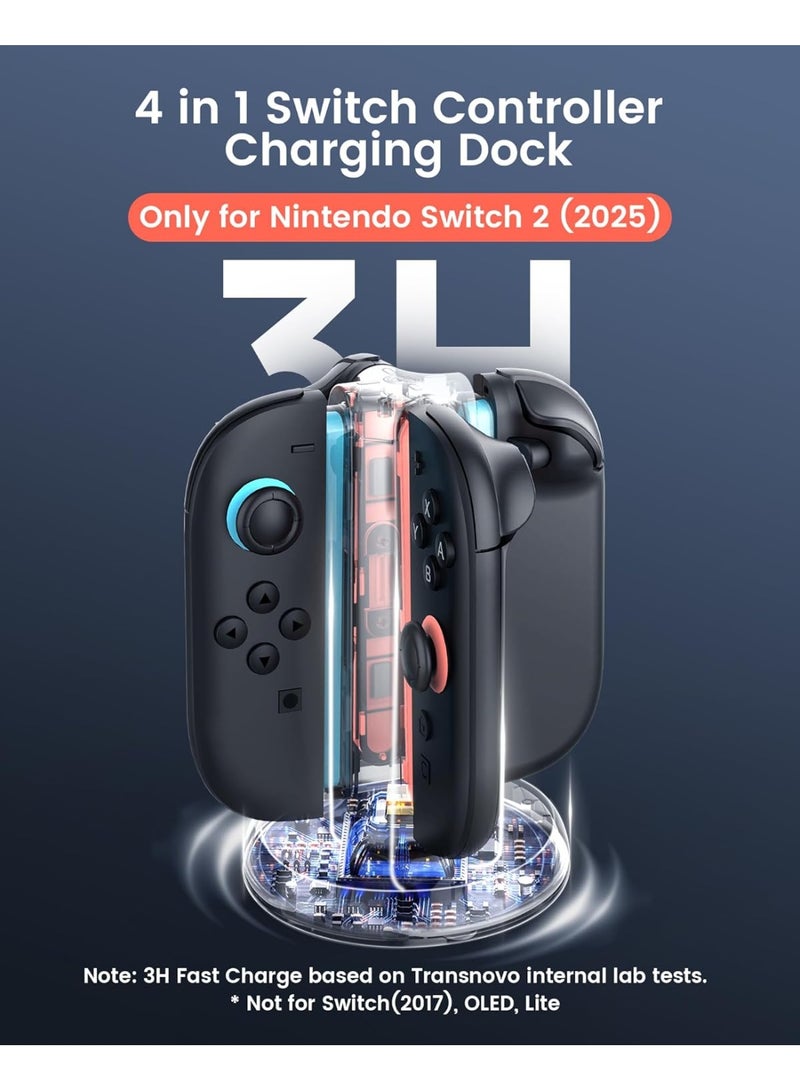 Transnovo Charging Dock for Nintendo Switch 2 JoyCon, 4-Slot Dual-Side Magnetic Fast Charger, 9 RGB Modes, Circuit Protection, Heat Dissipation, Switch 2 Accessories for Multiplayer Gaming  - Image 2
