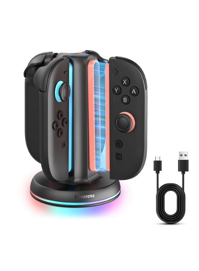 Transnovo Charging Dock for Nintendo Switch 2 JoyCon, 4-Slot Dual-Side Magnetic Fast Charger, 9 RGB Modes, Circuit Protection, Heat Dissipation, Switch 2 Accessories for Multiplayer Gaming  - Image 1