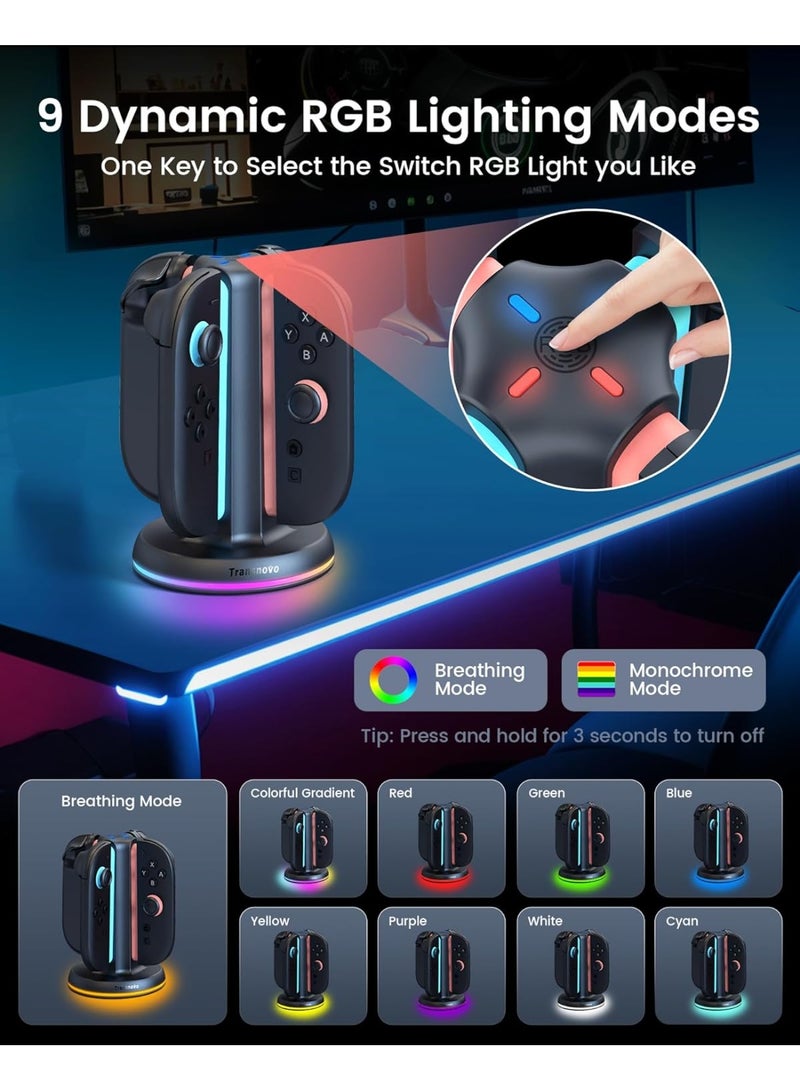 Transnovo Charging Dock for Nintendo Switch 2 JoyCon, 4-Slot Dual-Side Magnetic Fast Charger, 9 RGB Modes, Circuit Protection, Heat Dissipation, Switch 2 Accessories for Multiplayer Gaming  - Image 3