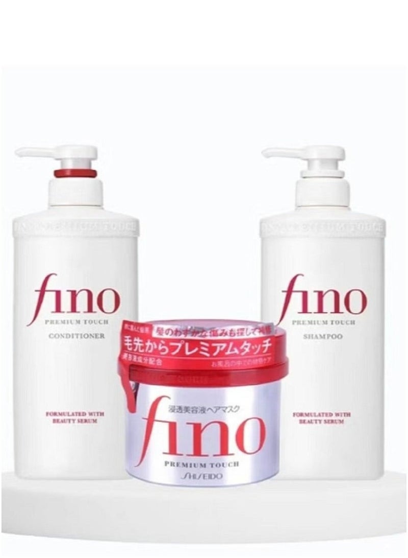 Fino Premium Touch Hair Care Set - Shampoo (550ml), Conditioner (550ml), Mask (230g), - For Repairing Dry & Damaged Hair - Image 1