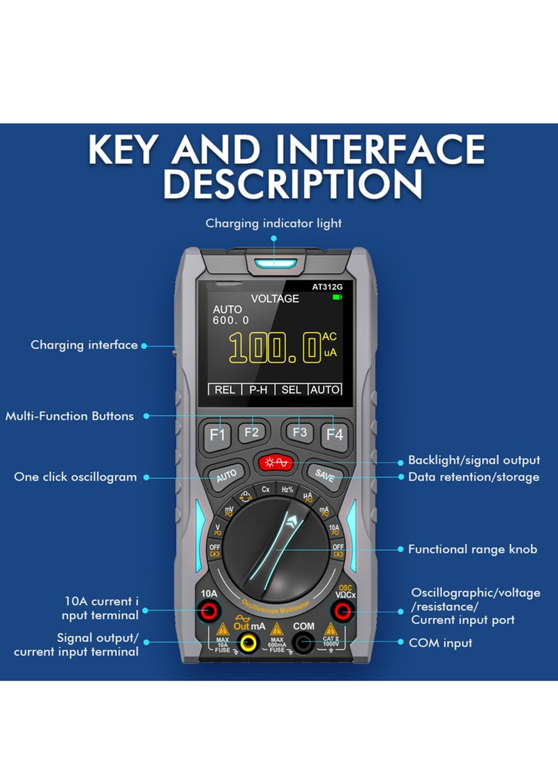 Generic AT312G 3 in 1 Oscilloscope Digital Scope Multimeter with 12MHz Bandwidth 50MSa/s Sampling Rate Built-in Generator Multiple Multimeter Tester Function  - Image 2