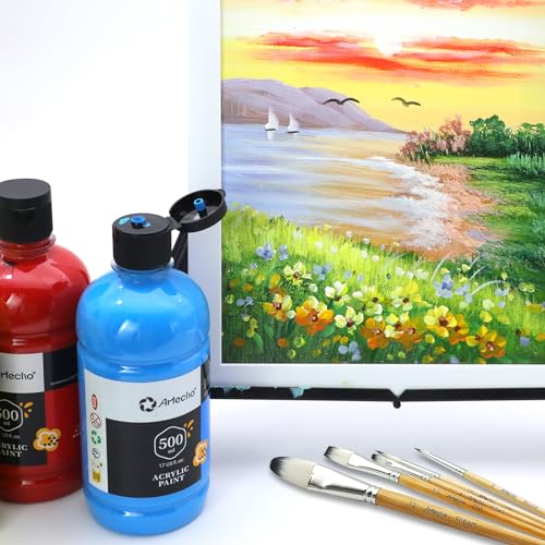 Artecho 12 Colors Large Bulk Acrylic Paint Set (500ml/17oz) Bottles, Art Craft Paint for Art Supplies, Canvas, Rocks, Wood, Fabric, Ceramic, Non Toxic for Artists and Adults - Image 5