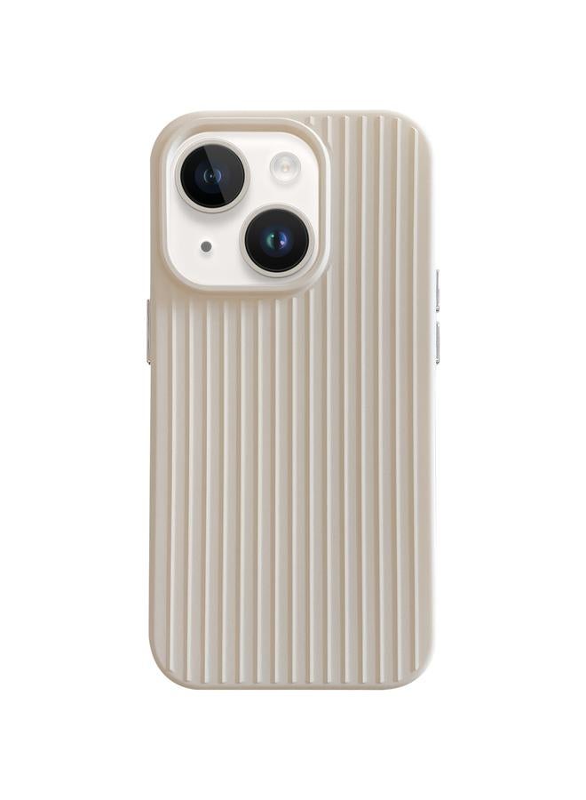 For iPhone 14 Macaroon Tile Stripe TPU Hybrid PC Phone Case(Beige)