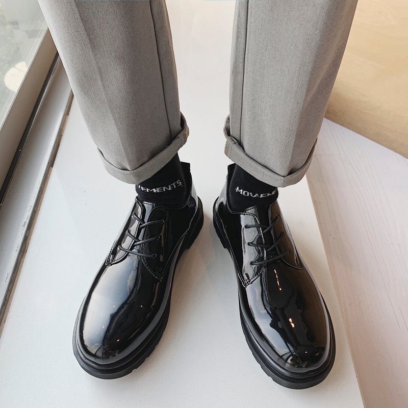 Leather Shoes for Men, British Teenagers, Thick-Soled Suits, Casual Commuting, Civil Servant Interviews, Black Work Shoes - Image 1