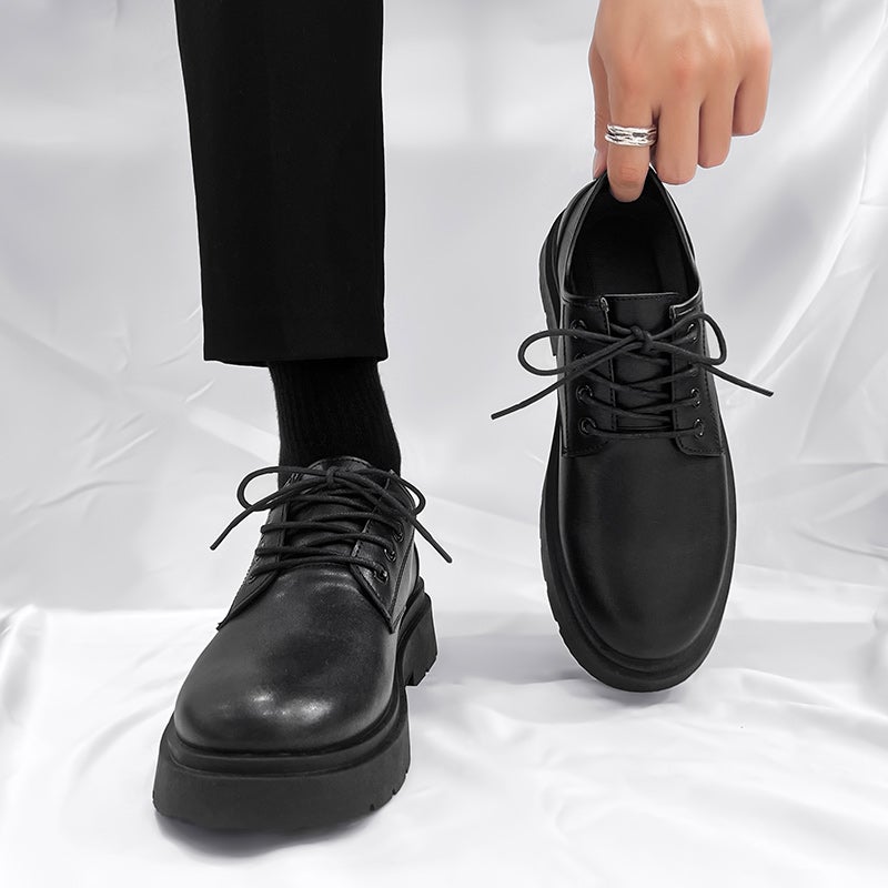 Leather Shoes for Men, British Teenagers, Thick-Soled Suits, Casual Commuting, Civil Servant Interviews, Black Work Shoes - Image 2