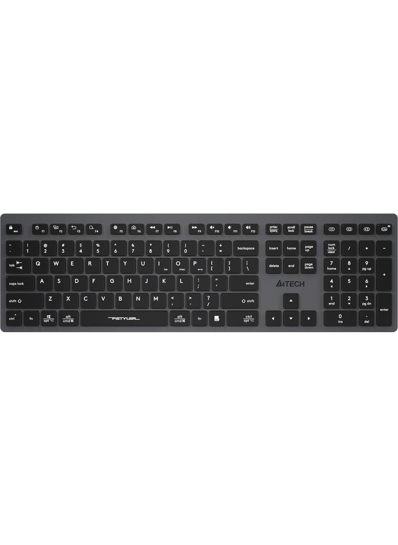 A4TECH A4 Tech Fstyler FBX50C Gray Bluetooth+2.4G Nano Fn Rechargeable Multimedia Keyboard  - Image 1