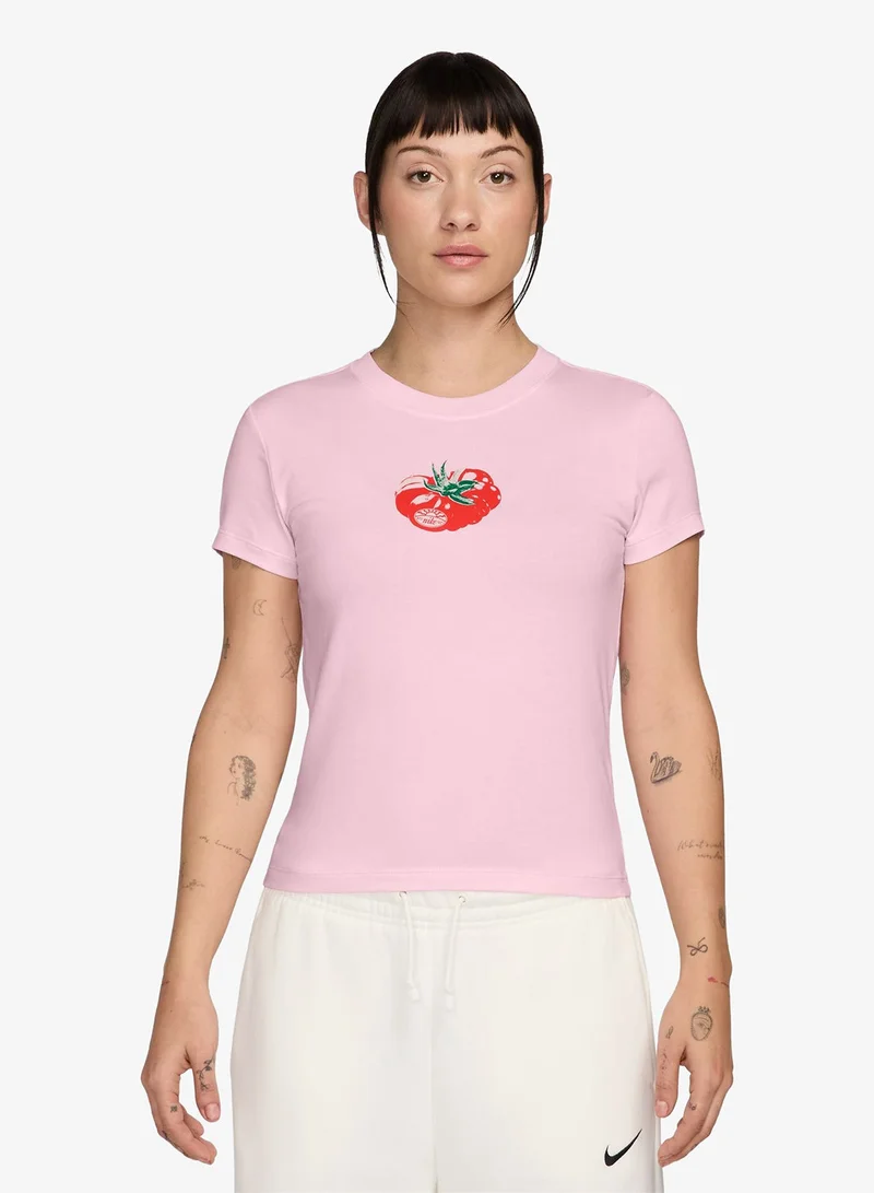 نايكي تيشيرت نسائي قصير محبوك عصري بلون الطماطم