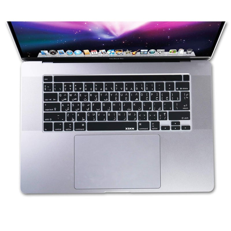 XSKN Shortcuts and Language Series Silicone Keyboard Cover Skin for New MacBook Pro 13.3 inch 16 inch with Touch Bar and Touch ID - A2251 A2289 A2338 M1 A2141 (US EU Common Version, Arabic Black) - Image 5