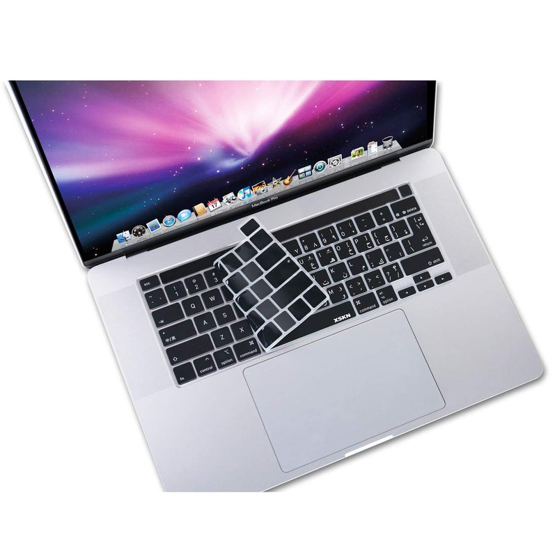 XSKN Shortcuts and Language Series Silicone Keyboard Cover Skin for New MacBook Pro 13.3 inch 16 inch with Touch Bar and Touch ID - A2251 A2289 A2338 M1 A2141 (US EU Common Version, Arabic Black) - Image 4