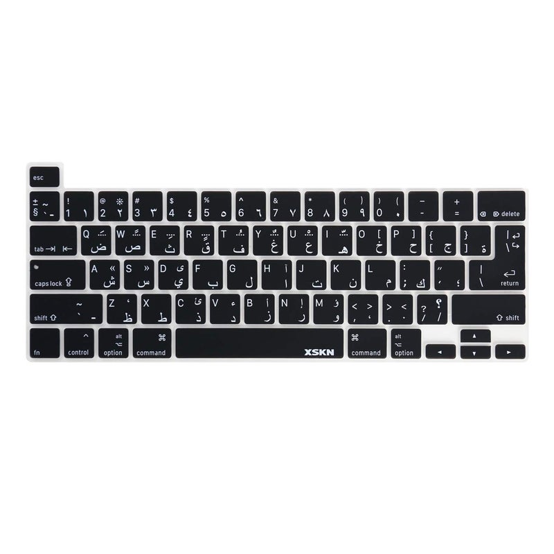 XSKN Shortcuts and Language Series Silicone Keyboard Cover Skin for New MacBook Pro 13.3 inch 16 inch with Touch Bar and Touch ID - A2251 A2289 A2338 M1 A2141 (US EU Common Version, Arabic Black) - Image 1